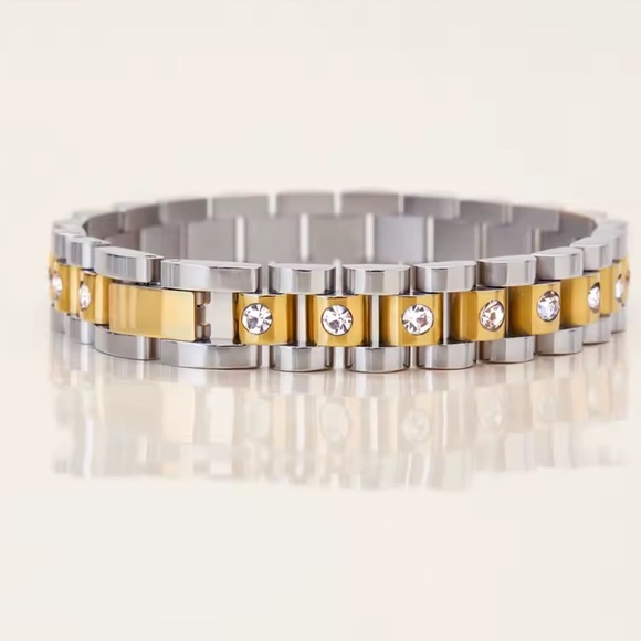 Anthropologie Accessories - Elegant Two Tone Crystal Bracelet – Minimalist Stainless Steel